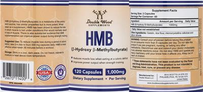 Photo of the Double Wood Supplements HMB 1,000 mg label