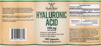 Photo of the Double Wood Supplements Hyaluronic Acid 200 mg label