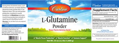 Photo of the Carlson L-Glutamine Powder label