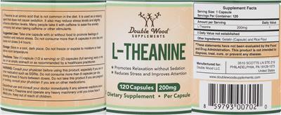 Photo of the Double Wood Supplements L-Theanine 200 mg label
