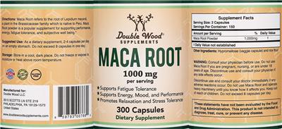 Photo of the Double Wood Supplements Maca Root 1000 mg label