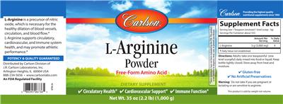 Photo of the Carlson L-Arginine Powder label