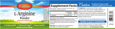 Photo of the Carlson L-Arginine Powder label