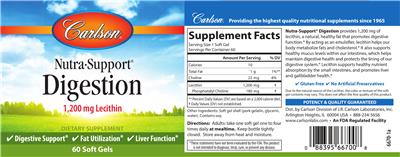 Photo of the Carlson Nutra-Support Digestion label