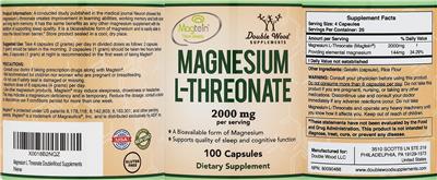 Photo of the Double Wood Supplements Magnesium L-Threonate 2000 mg label