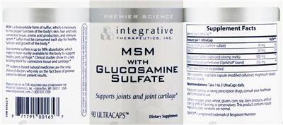 Photo of the Integrative Therapeutics MSM with Glucosamine Sulfate label