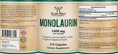 Photo of the Double Wood Supplements Monolaurin 1000 mg label