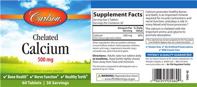 Photo of the Carlson Chelated Calcium 500 mg label