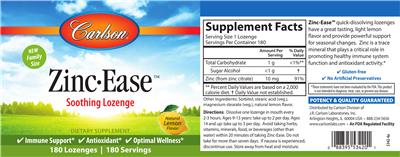 Photo of the Carlson Zinc-Ease Natural Lemon Flavor label