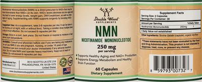 Photo of the Double Wood Supplements NMN Nicotinamide Mononucleotide 250 mg label