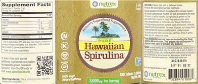 Photo of the Nutrex Hawaii Pure Hawaiian Spirulina 3,000 mg label