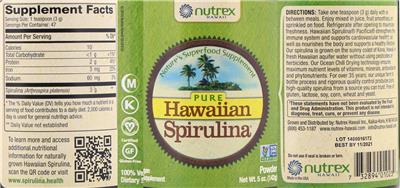 Photo of the Nutrex Hawaii Pure Hawaiian Spirulina label