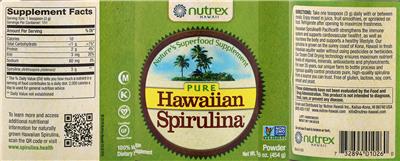 Photo of the Nutrex Hawaii Pure Hawaiian Spirulina label
