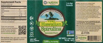 Photo of the Nutrex Hawaii Pure Hawaiian Spirulina Spearmint Flavor label