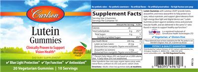 Photo of the Carlson Lutein Gummies Natural Mango Flavor label