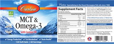 Photo of the Carlson MCT & Omega-3 label