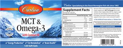 Photo of the Carlson MCT & Omega-3 label