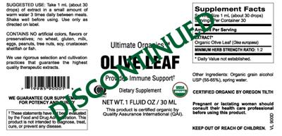 Photo of the Vitamer Laboratories Olive Leaf label