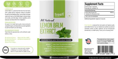 Photo of the Fresh Nutrition Lemon Balm Extract label