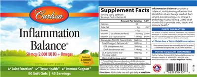Photo of the Carlson Inflammation Balance Natural Lemon Flavor label