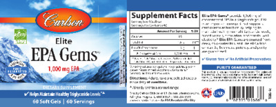 Photo of the Carlson Elite EPA Gems 1,000 mg label