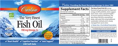 Photo of the Carlson The Very Finest Fish Oil Natural Orange Flavor label
