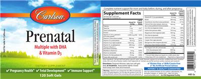 Photo of the Carlson Prenatal label
