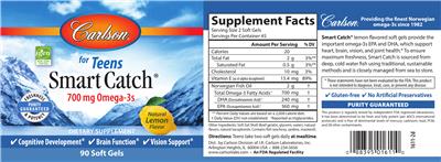 Photo of the Carlson for Teens Smart Catch Natural Lemon Flavor label