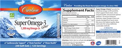Photo of the Carlson Super Omega-3 Gems 1200 mg label