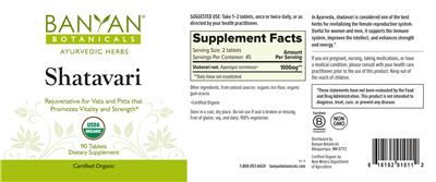 Photo of the Banyan Botanicals Shatavari label
