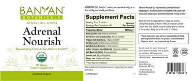Photo of the Banyan Botanicals Adrenal Nourish label