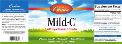 Photo of the Carlson Mild-C 1,600 mg label