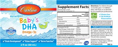 Photo of the Carlson Baby's DHA Omega-3s label