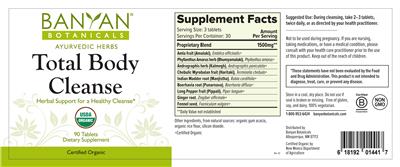 Photo of the Banyan Botanicals Total Body Cleanse label