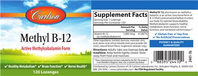 Photo of the Carlson Methyl B-12 label