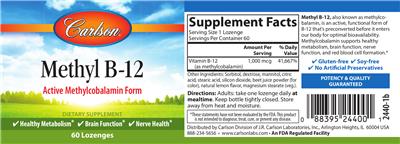 Photo of the Carlson Methyl B-12 label