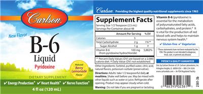 Photo of the Carlson B-6 Liquid Natural Berry Lemonade Flavor label