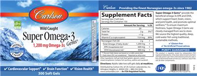 Photo of the Carlson Super Omega-3 Gems 1,200 mg label
