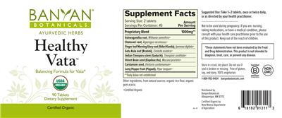 Photo of the Banyan Botanicals Healthy Vata label