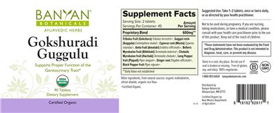 Photo of the Banyan Botanicals Gokshuradi Guggulu label