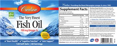 Photo of the Carlson The Very Finest Fish Oil Natural Lemon Flavor label