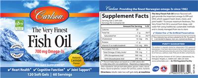 Photo of the Carlson The Very Finest Fish Oil Natural Lemon Flavor label