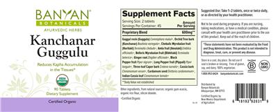Photo of the Banyan Botanicals Kanchanar Guggulu label