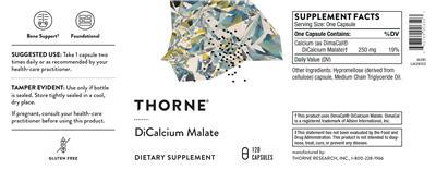 Photo of the Thorne DiCalcium Malate label