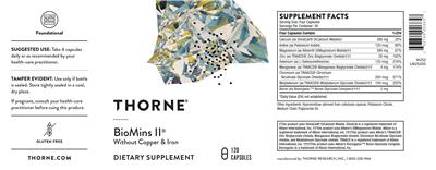 Photo of the Thorne BioMins II without Copper & Iron label