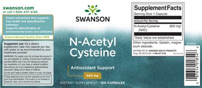 Photo of the Swanson N-Acetyl Cysteine 600 mg label