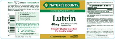 Photo of the Nature's Bounty Lutein 40 mg label