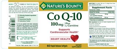 Photo of the Nature's Bounty CoQ10 100 mg plus L-Carnitine label