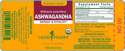 Photo of the Herb Pharm Ashwagandha Alcohol-Free label