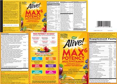 Photo of the Nature's Way Alive! Max 6 Potency Multivitamin label